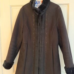 New York & Company Black Fur-Trimmed Cape